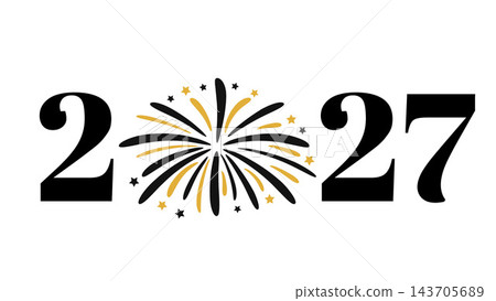 2027 numbers with fireworks. Happy New Year banner. Vector template for poster, sign, greeting card, shirt design, etc. 2027 numbers with fireworks. Happy New Year banner. Vector template for poster, sign, greeting card, shirt design, etc. 143705689