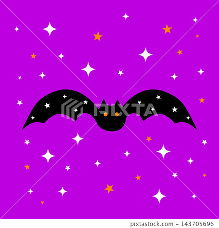 Halloween bat silhouette on purple background. Vector template for banner, poster, flyer, shirt, mug, logo design. Halloween bat silhouette on purple background. Vector template for banner, poster, flyer, shirt, mug, logo design. 143705696