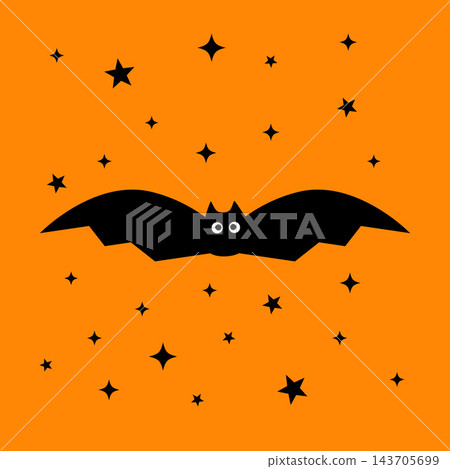 Halloween bat in flat styly on orange background. Vector template for banner, poster, flyer, sticker, logo design, etc. Halloween bat in flat styly on orange background. Vector template for banner, poster, flyer, sticker, logo design, etc. 143705699