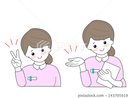 一組女護士講解的插圖。 143705919