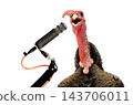 Singing turkey at the microphone isolated on white background 143706011