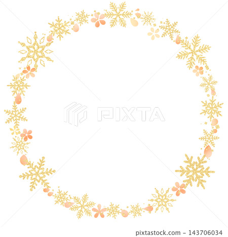 圓形相框，飾有閃亮的雪花和小花（粉紅色） 143706034