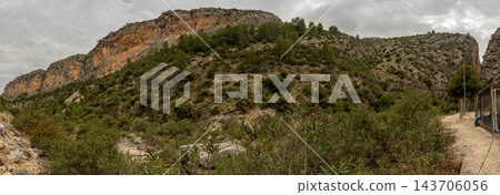 Panoramic view of the rocky cliffs and Mediterranean vegetation Panoramic view of the rocky cliffs and Mediterranean vegetation 143706056