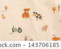 Knitted fabric with a farmhouse print as a background macro photo. 143706185