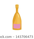 Elegant champagne bottle isolated on a white background. The bottle features a classic curved silhouette with a foil capsule and wire cage; subtle reflections highlight the glass texture 143706473