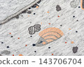 Clothes as a background macro photo with children's print. Texture of knitwear fabric. 143706704