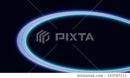 A large oval of blue-violet neon light trails against a black background. A large oval of blue-violet neon light trails against a black background. 143707211