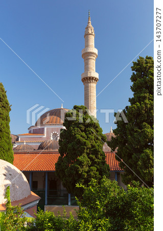 Suleiman Mosque Minaret and Domes in Rhodes Old Town, Greece 143707277