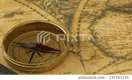 Vintage Compass On Ancient Treasure Map 3d render. Vintage Compass On Ancient Treasure Map 3d render. 143707295