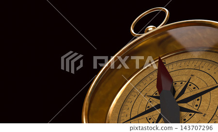 Close Up Vintage Compass On Dark Background 3d render. 143707296