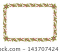 Watercolor holly frame with red berries and green leaf. Vintage Christmas border surrounds a blank background. Use for postcard and invitation design. Seasonal graphic art suits card and packaging. 143707424