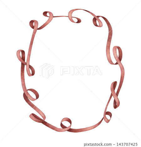 Watercolor ribbon oval frame in burgundy. Wavy silk lines form a vintage decorative border. Use for wedding card and invitation design. Elegant satin art suits menu template and birthday party label. Watercolor ribbon oval frame in burgundy. Wavy silk lines form a vintage decorative border. Use for wedding card and invitation design. Elegant satin art suits menu template and birthday party label. 143707425