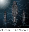 Top View Vector Illustration of Naval Fleet with Aircraft Carrier 143707522