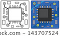 Computer Microchip and Circuit Board Vector Illustration in Two Styles 143707524