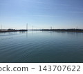 Electric pole reflected on the water 143707622