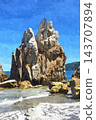 Hashigui-iwa Rocks in Midsummer 143707894