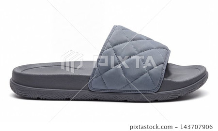 Gray quilted slide sandal with diamond stitching side view Gray quilted slide sandal with diamond stitching side view 143707906