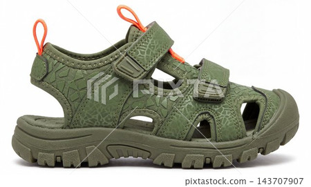 Olive green kids closed toe sport sandal with orange loops Olive green kids closed toe sport sandal with orange loops 143707907