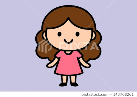 Cute Chibi Girl with Curly Brown Hair in Pink Dress Vector Illustration Cute Chibi Girl with Curly Brown Hair in Pink Dress Vector Illustration 143708261