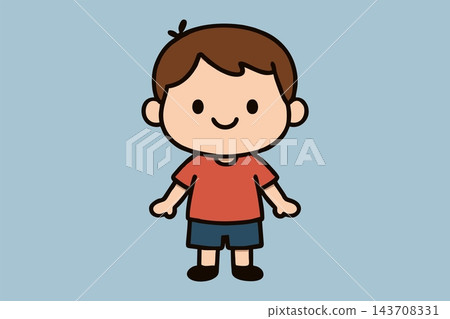 Cute Chibi Boy in Red T-Shirt and Blue Shorts Vector Illustration 143708331