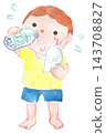 Watercolor illustration of a child drinking water 143708827