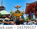 Asakusa Sanja Matsuri Festival: Mikoshi procession, joint procession of neighborhood mikoshi, in front of the main hall of Senso-ji Temple. 143709157