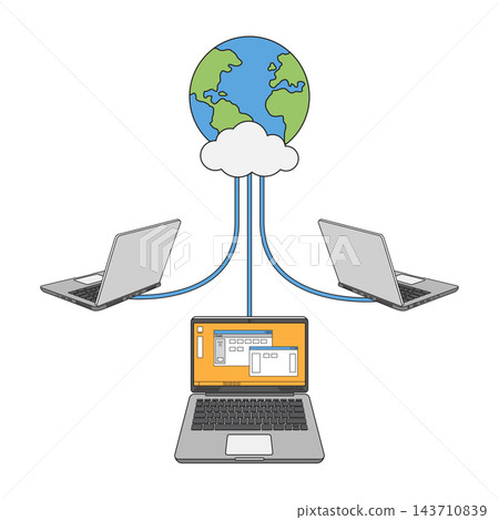 Laptops are connecting to the internet. Global network connection. Vector Illustration EPS 10. Laptops are connecting to the internet. Global network connection. Vector Illustration EPS 10. 143710839