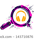 A vibrant digital magnifying glass searching for audio headphones during a special cyber monday online shopping event sale 143710876