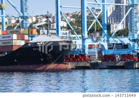 A large container ship  docked at the port of Rijeka, Croatia 143711649