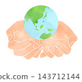 Watercolor-style illustration of a figure embracing the Earth with both hands. 143712144