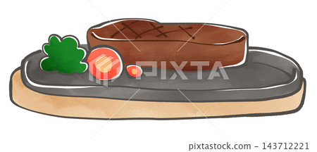 Illustration of a steak on a steak plate 143712221