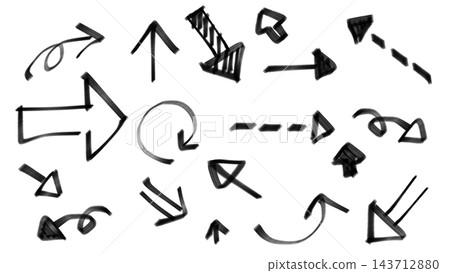 A set of handwritten arrows drawn with a black marker pen. A set of handwritten arrows drawn with a black marker pen. 143712880