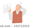 An illustration of an elderly person who has forgotten the date and schedule. 143712919