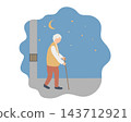 Illustration of an elderly person wandering around at night 143712921