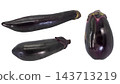 Set of 3 eggplant varieties (normal, long eggplant, and water eggplant) with transparent background and macro photography. 143713219
