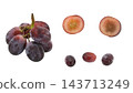 Crops, individual grapes, and cross-section of red grapes, with transparent background, macro photography. 143713249