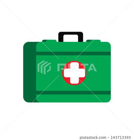 First AID kit with cross symbol. Medical briefcase with red cross icon symbol. stock illustration 143713393