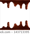 Realistic flowing chocolate splash wave. Cocoa swirl motion. Sweet dessert liquid. Vector illustration 143713395