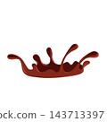 Realistic flowing chocolate splash wave. Cocoa swirl motion. Sweet dessert liquid. Vector illustration 143713397