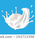 Milk liquid splashing isolated on solid color background. Realistic vector in 3D elements. Food and Drink concepts. 143713398