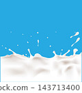 Milk liquid splashing isolated on solid color background. Realistic vector in 3D elements. Food and Drink concepts. 143713400