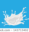 Milk liquid splashing isolated on solid color background. Realistic vector in 3D elements. Food and Drink concepts. 143713402