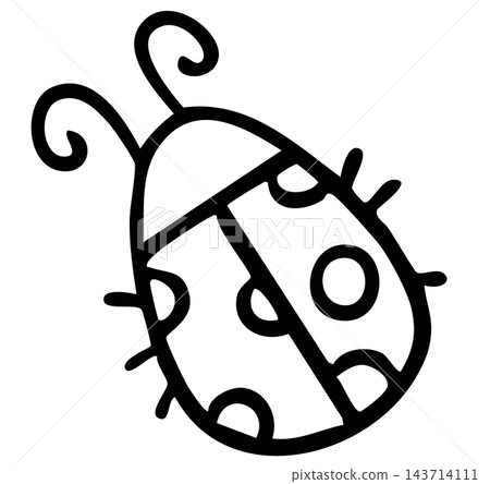 Hand drawn ladybug outline for kid colouring book, art, painting, animal, insect, decorations, spring time, summer, picnic, park, home yard, blossom, blooming, patch, nature, garden, camping, campfire 143714111