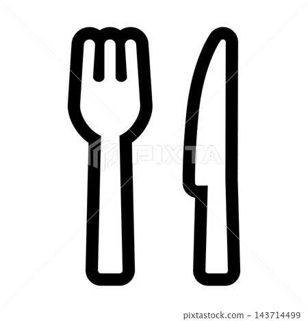 Line art icon of a fork and knife Line art icon of a fork and knife 143714499