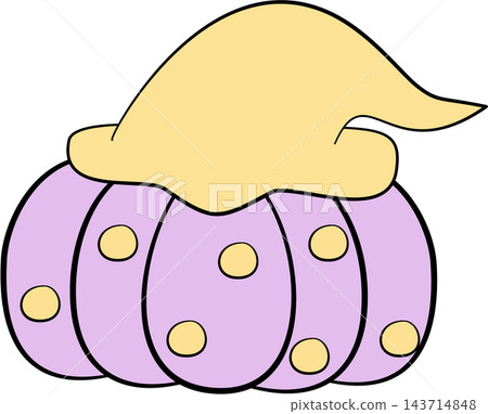 Cute pastel purple pumpkin wearing a yellow witch hat, Halloween element Cute pastel purple pumpkin wearing a yellow witch hat, Halloween element 143714848