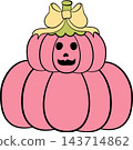 Cute pastel pink pumpkin wearing a yellow bow, Halloween autumn element 143714862