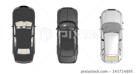 car set, isolated on transparent background, 3d illustration, cg render, top view car set, isolated on transparent background, 3d illustration, cg render, top view 143714895