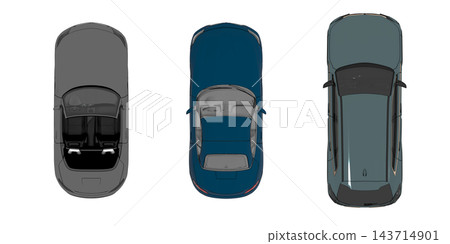 car set, isolated on transparent background, 3d illustration, cg render, top view 143714901
