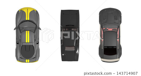 car set, isolated on transparent background, 3d illustration, cg render, top view car set, isolated on transparent background, 3d illustration, cg render, top view 143714907