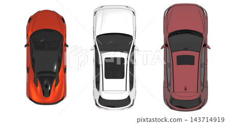 car set, isolated on transparent background, 3d illustration, cg render, top view car set, isolated on transparent background, 3d illustration, cg render, top view 143714919